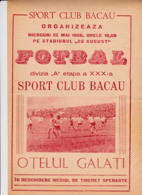 Program meci fotbal SC BACAU - OTELUL GALATI 25.05.1988 foto