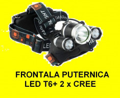 Lanterna de cap frontala 3x led, LED T6 incarcator auto si 220V foto