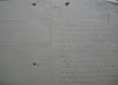 Scrisoare a prof. univ. Gabriel Millet , membru de onoare al Acad. Romane , 1909 foto