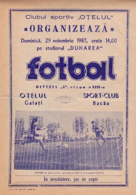 Program meci fotbal OTELUL GALATI - SC BACAU 29.11.1987 foto