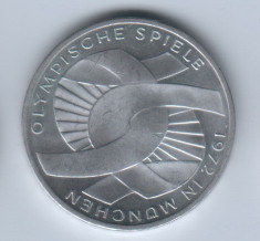 moneda argint-Germania-OLYMPISCHE-10 MARK 1972,10 marci 1972,litera F-15. Grame foto