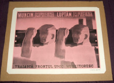 1945 Afis Traiasca Frontul Unic Muncitoresc, ilustrator Iosif Cova foto