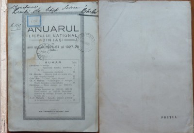 Anuarul Liceului National din Iasi, 1926 - 1928, Iasi, 1929, cu autograf foto