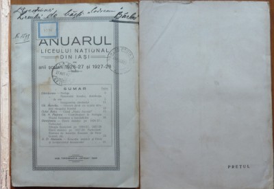 Anuarul Liceului National din Iasi , 1926 - 1928 , Iasi , 1929 , cu autograf foto