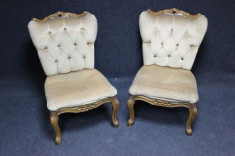 Superb set de 2 scaune stil cu tapiserie din material plusat,sculptura foto