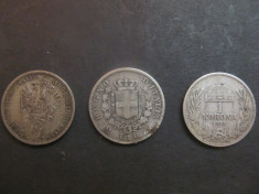 Lot 3 monezi argint 1 korona 1895 1 lira italiana 1863 1/4 florin 1859 foto