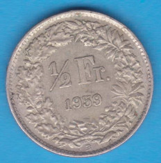 (1) MONEDA DIN ARGINT - ELVETIA - 1/2 FRANC 1959 foto