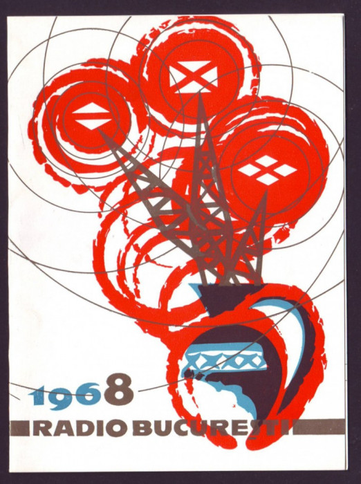 1968 Felicitare La Multi Ani, Radio Bucuresti, grafica militanta, propaganda