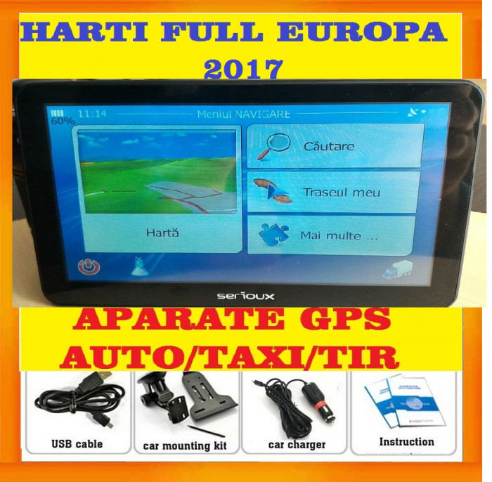 GPS Auto Navigatie AUTO, TAXI, GPS TIR,GPS CAMION, IGO 3D Full EUROPA + RO 2017