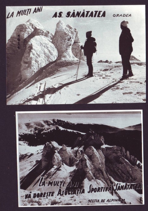 1969 2 Felicitari foto La Multi Ani, Clubul AS Sanatatea Oradea, Sectia Alpinism