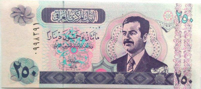 Bancnota exotica 250 DINARI - IRAK, anul ? *cod 230 = UNC foto