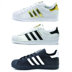 Adidasi Adidas Superstar Alb, Negru, Auriu foto