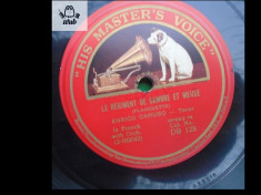 Enrico Caruso disc patefon gramofon His master&amp;#039;s voice DB 144 stare impecabila! foto