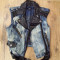 Vesta biker dama BEBE denim vintage+ piele model superb Sz XS/S