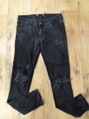 Blugi slim fit dama Pull&amp;amp;Bear denim negru vintage rupturi Sz 26/S foto