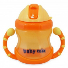 Cana de baut cu maner si pai Baby Mix - Portocaliu foto