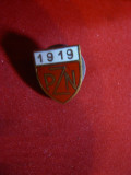 Insigna PZN 1919 Federatia de schi a Poloniei , metal si email , L=1,7 cm,buton