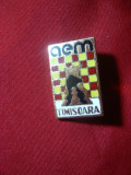 Insigna AEM Timisoara - SAH , metal aurit , h= 2,7 cm