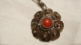Argint MEDALION KABYLE etnic TRIBAL BERBER cu CORAL splendid UNIC pe Lant argint