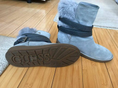 Botine Guess, originale , piele intoarsa si blanita, gri , aproape noi foto