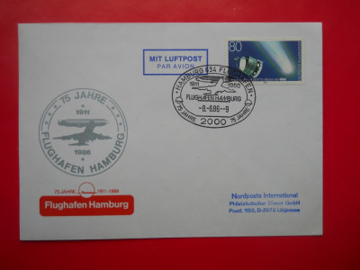 HOPCT PLIC S 485 GERMANIA 75 ANI AEROPORT HAMBURG 1986 -FDC foto