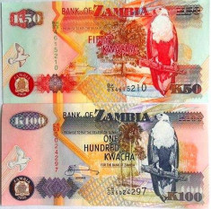 Lot/Set Bancnote ZAMBIA: 50+ 100 KWACHA, anul 2008 necirculate!!! cod 239 foto