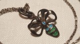 MEDALION argint FLUTURE cu email VECHI vintage SPLENDID de efect pe Lant argint
