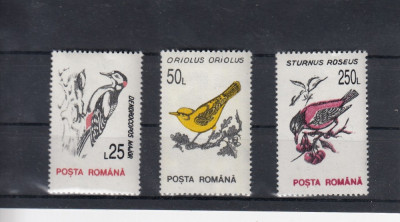 ROMANIA 1993 LP 1314 PASARI 25 L 50 L 250 L HARTIE ALBA FARA FILIGRAN MNH foto