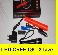 Lanterna Police ZOOM Cree Q5 Incarcator CASA/MASINA AUTO + semnalizare, 3 faze foto