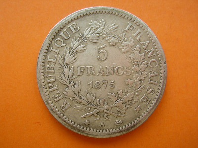 5 FRANCS, FRANCI 1875 ARGINT foto