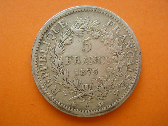 5 FRANCS, FRANCI 1875 ARGINT