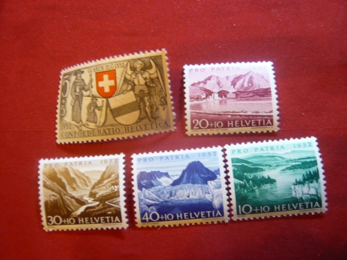 Serie Confederatia Helvetica Ziua Nationala Elvetia 1952 , 5 valori