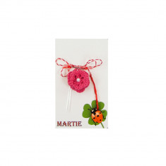Martisor Brosa Crosetat Manual Floare Roz bonbon cu Biluta Alba foto