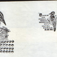 Romania-1992-Plic oc.-Ziua Mondiala a mediului 5 Iunie - Ciocanitoarea alba