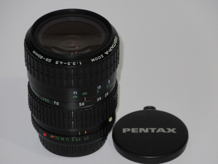 Obiectiv foto Pentax-A Zoom 1:3.5-4.5 28-80mm Macro + capace - PK mount