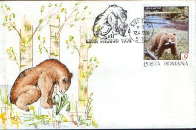 Romania - 1993 - Plic ocazional - Luna Padurii Suceava - ursul brun foto