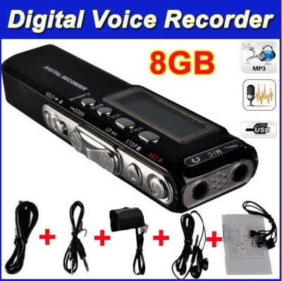 Reportofon digital Profesional 8 GB - 850 Ore - MP3 Player - Activare vocala foto