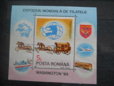 1989 LP 1230 EXPOZITIA MONDIALA DE FILATELIE WASHINGTON&amp;#039;89 foto