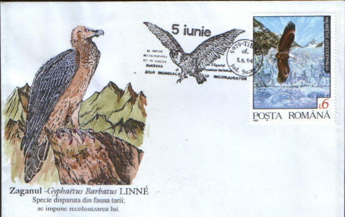 Romania -1994-Plic oc.-Ziua Mondiala a mediului 5 Iunie-Zaganul,specie disparuta