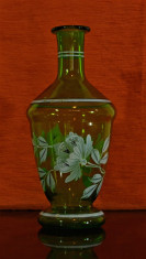 Vaza veche din sticla pictata manual cu motive florale, 22.5 cm inaltime #323 foto