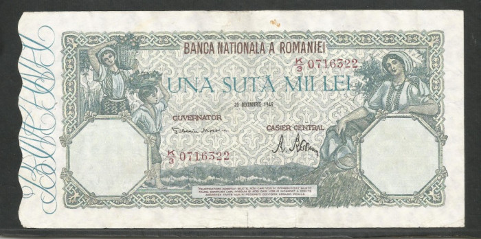 ROMANIA 100000 100.000 LEI 20 DECEMBRIE 1946 [24] VF