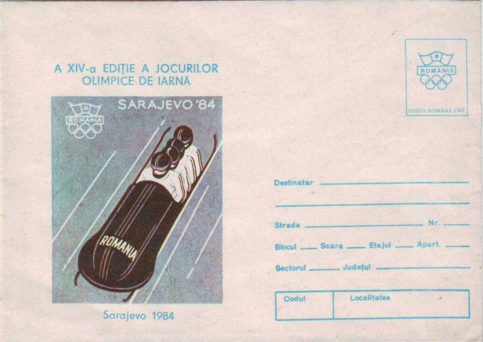 Sport, Jocurile Olimpice de Iarna, Sarajevo 1984, intreg postal necirculat, 1984