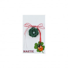 Martisor Brosa Crosetat Manual Floare Verde cu Biluta Alba foto