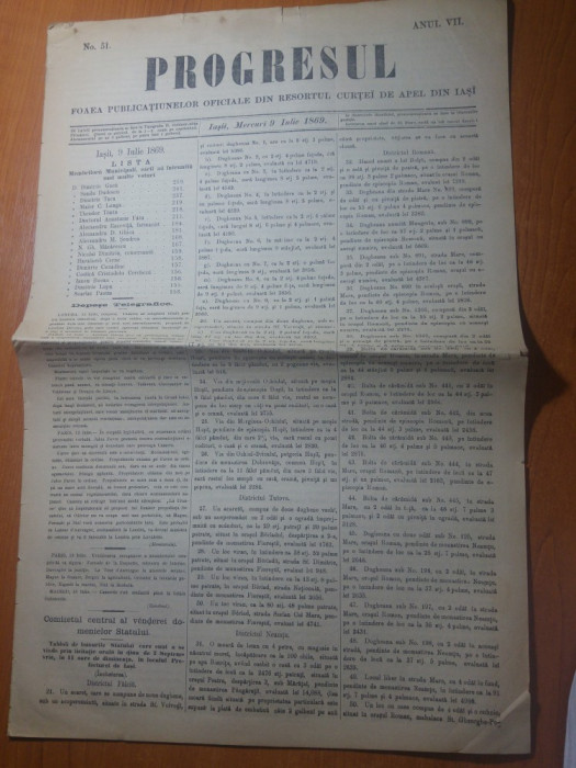 ziarul progresul 9 iulie 1869+ supliment-districtul.neamt,roman,falticeni,tutova