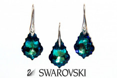 Set Cercei + Pandantiv Swarovski Elements 22 x 15mm Bermuda Blue ARGINT 925 foto