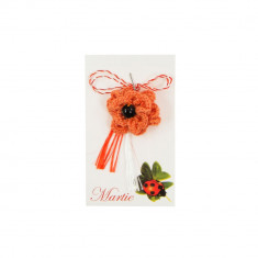 Martisor Brosa Crosetat Manual Floare Portocalie cu Perla Neagra foto