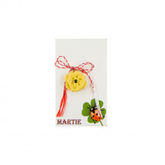 Martisor Brosa Crosetat Manual Floare Galbena cu Biluta Neagra foto