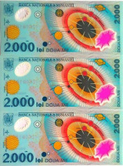 Lot/Set 3 bancnote consecutive ROMANIA, 2000 Lei 1999 ECLIPSA-UNC! cod 363 foto