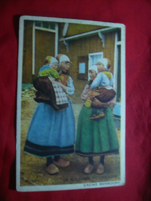 Ilustrata 2 mame cu copii in brate ,in costume nationale olandeze -Reclama Cacao