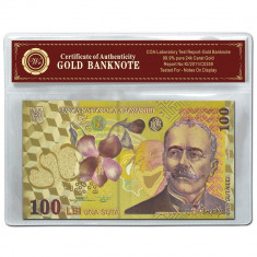 Bancnota aurita 100 RON Romania Bancnota polimer aurit aur 24k foto